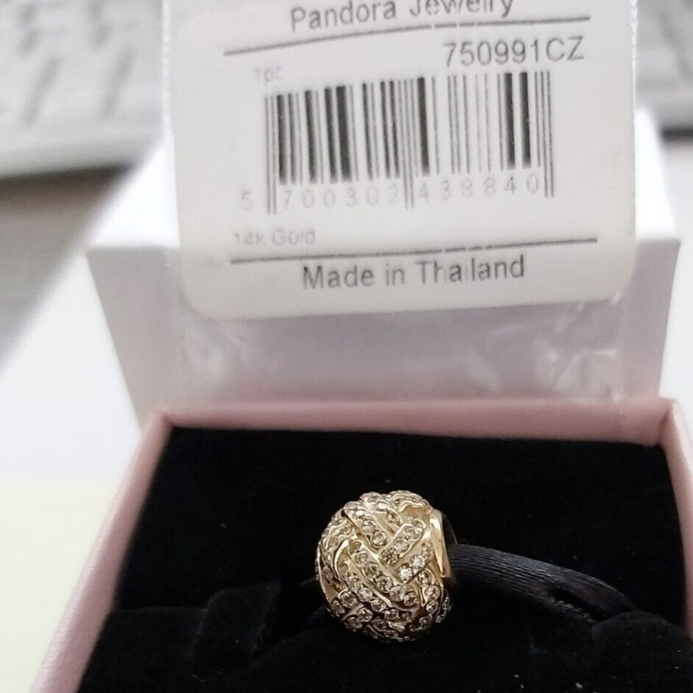 Pandora 14K GOLD  SPARKLING LOVE KNOT CHARM 750991CZ